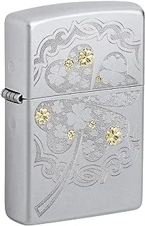 Zippo AE184641 205 Four Leaf Clover Satin Chrome Windproof Lighter