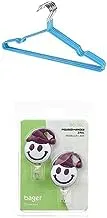 Bundle Metal hanger blue 10 pieces +Happy Otter Face Hook & Highlight 2 Piece Plastic Hanger Set (8 * 4 * 3cm) - White * Wine