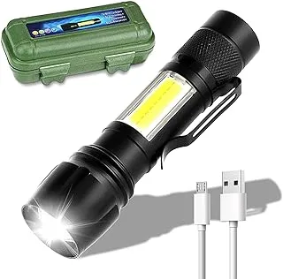 USB Rechargeable Flashlight Zoomable Flashlights, LED Flashlight with Telescopic Function, Waterproof Flashlight for Camping and Emergency