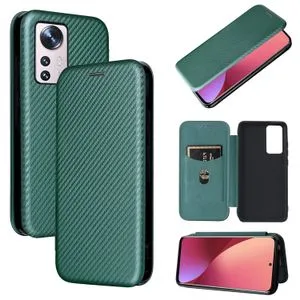 For Xiaomi 12 Pro Carbon Fiber Texture Magnetic Horizontal Flip PU Phone Case(Green)