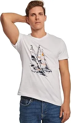 Dare Fancy Short Sleeve Regular Fit Graphic Printed Cotton T-Shirt With Crew Neck for Men, White, XXL