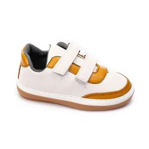 Roadwalker Double Velcro Leather Kids Sneakers - White & Yellow