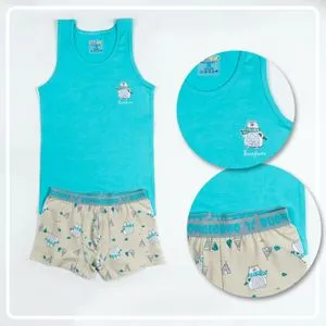 Boys Bundle Of 2 Cotton Turquoise Undershirt & Boxer