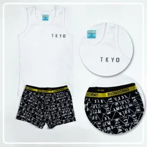 Boys Cotton Undershirt & Boxer - White & Black