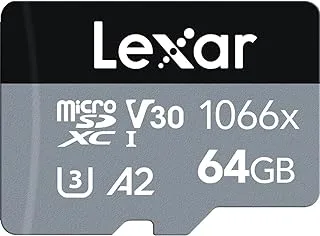 بطاقة ذاكرة Lexar Professional 1066x Micro SDXC Silver Series UHS-I مع محول SD 160 ميجابايت في الثانية ، سعة 64 جيجابايت