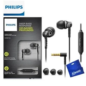 Philips In Ear Headphones With Mic ,3.5mm, SHE8105BK + Azwaaa Bag