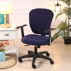 Jacquard Office Chair Seat Cover Dining Room Chair Slipcover Dark Blue