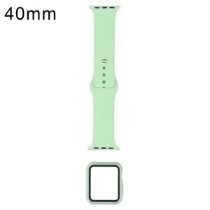 Silicone Replacement Strap Watchband + Watch Protective Case With Screen Protector Set For Apple Watch Series 7 41mm / & 6 & SE & 5 & 4 40mm (Mint Green)