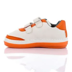 Roadwalker Double Velcro Leather Kids Sneakers - White & Orange