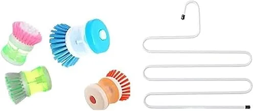 Bundle of Silicone brush baron cup bottle+Pants hanger multi-layer s-style jeans trouser hanger closet organize storage stainless steel rack space saver for tie scarf shock jeans towel clothes white