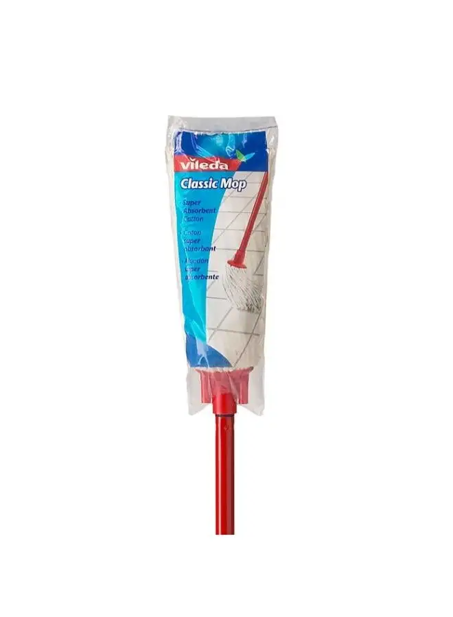 Vileda Classic Cotton Floor Mop With Stick Super Absorbent Universal Thread Handle Cost-Effective Red And White White/Grye