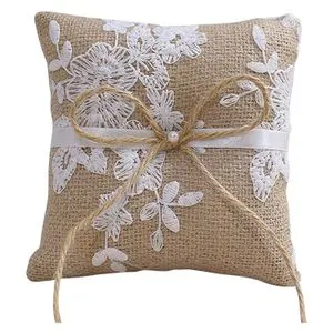 Brookside Lace Bow Ring Pillow Vintage European Style for Wedding Engagement Decoration Jute Ring Bearer Pillow Cushion