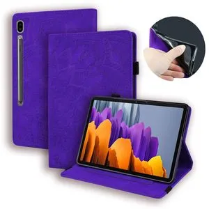 For Samsung Galaxy Tab S7+ Calf Texture Embossed Horizontal Flip Leather Case(Purple)