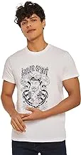 Premoda Fancy Short Sleeve Regular Fit Graphic Printed Cotton T-Shirt With Crew Neck for Men, White, M