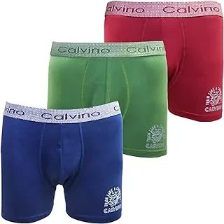 Calvino Mens M5017 Set Of 3 Pieces Midi Low Waist Boxer Short Base Layer Bottom, Multicolor, 2XL