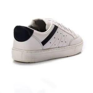 Roadwalker Stitched Leather White Sneakers With Navy Blue Accent