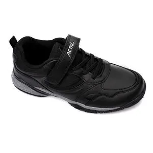 Activ Lace & Velcro Rubber Sole Teens Sneakers - Black