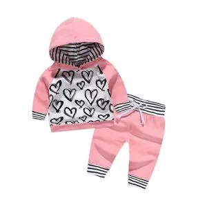 Fashion Baby Girls Sweatsuit Graffiti Hearts Printing Long Sleeve Hoodie + Pants Leisure Outfit