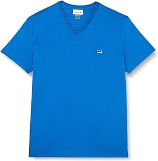 Lacoste Mens V-neck Pima Cotton Jersey T Shirt, Blue, XXL- Classic Fit