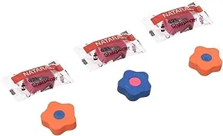 Nataraj Trikone Bundle of 3 Sharpeners & 3 Erasers Flower Shape - Multi Color