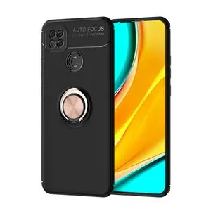 جراب TPU يدور 360 درجة لهاتف Xiaomi Redmi 9C (أسود + ذهبي وردي)