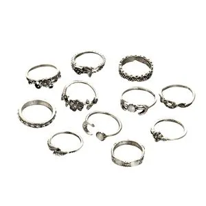 11Pcs Ethnic Knuckle Midi Mid Finger Tip Stacking Rings Antique Silver