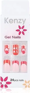 KENZY GEL NAILS وردي على شكل قلوب برتقالي 24 قطعة