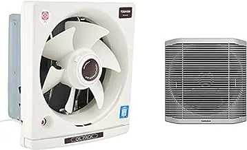 TOSHIBA Kitchen Ventilating Fan 20 x 20 cm, Oil Drawer, Creamy VRH20J10C + TORNADO Bathroom Ventilating Fan 20 cm, Privacy Grid, Black x Grey TVS-20BG