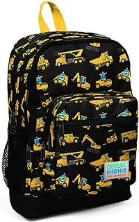 Coral High Kids Four Compartment School Backpack - Black Yellow Backhoe Patterned