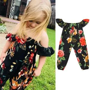 Fashion Hiamok Toddler Baby Girls Fly Sleeve Off Shoulder Floral Jumpsuit Casual Clothes