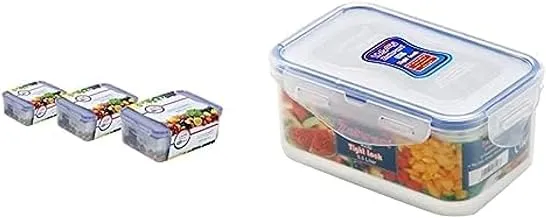 Zahran tight lock food container set of 3, 06000513 + Zahran rectangular food container silicon with lock, 0.5 litre, blue/clear - 6000500