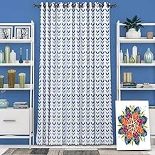 Matching Blue Pattern Printed Shatta Curtain 05 Rings One Side