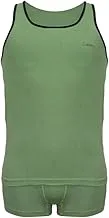 Calvino Cotton Set Of 2 Pieces Sleeveless Undershirt&Boxer Short For Men-Olive&Black-L