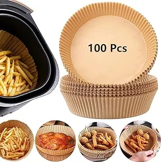 100PCS Non-stick Disposable Air Fryer Liners,Air Fryer Disposable Paper Liner,Baking Paper for Air Fryer Oil-proof,Water-proof,Food-Grade Parchment for Baking Roasting Microwave(100Pcs-6.3 inch)