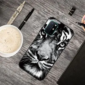 For OnePlus 8T Oil Embossed Drawing Pattern TPU Case(White Tiger)