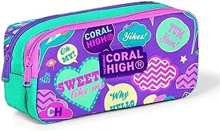 Coral High Kids Two Compartment Pencil case - Water Green Purple Patterned