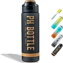 Water Bottle 1000 ml, Motivational Sports Water Bottle 1 Litre with Time Markers, BPA Free, Shatterproof, Portable Sports Bottle for Bike, Camping (Black)