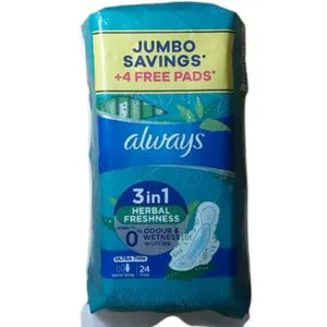 Always Ultra Thin HERBAL FRESHNESS Sanitary Pads Extra-Long , 24 Pads + Amigo GIFT