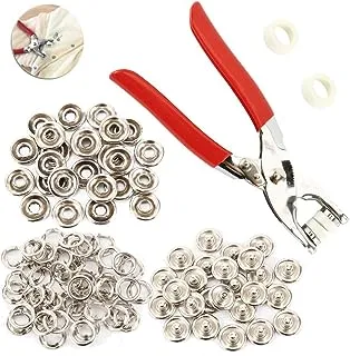 100 Sets Eyelet Press Studs Kit with Pliers 9.5 mm Metal Buttons Sewing Accessories Button Prong - for DIY Crafts Clothing, Leather, Fabric, Belts, Clothing, one size