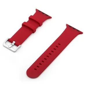 Silver Buckle Silicone Replacement Strap Watchband For Apple Watch Series 7 45mm / 6 & SE & 5 & 4 44mm / 3 & 2 & 1 42mm(Dark Red)