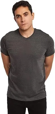 Premoda Casual Short Sleeve Regular Fit Heather T-Shirt With V- Neck for Men, Charcoal, M