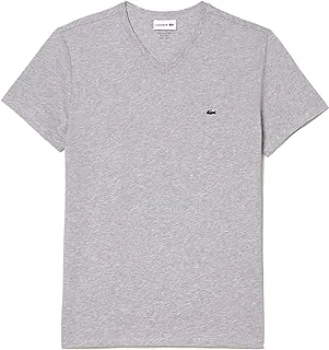 Lacoste Mens V-neck Pima Cotton Jersey T-Shirt,Color:Grey,Size:XS