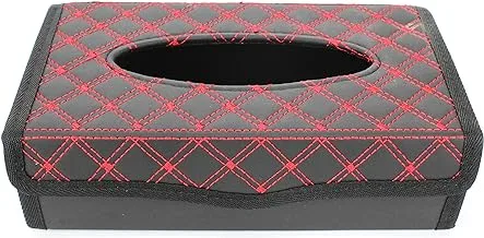 Generic Car Luxury Tissue Holder, For Cars and Trucks, Black Leather with Premium Red beaded shapes - black & red