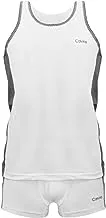 Calvino Mens M5021 Set Of 2 Pieces Sleeveless Undershirt&Boxer Short Base Layer Set, White, 2XL