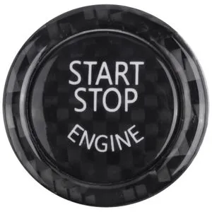 Carbon Fiber Engine Start Stop Button Cover Sticker for Mercedes Benz C W205(Fiber Black + Black Circle)