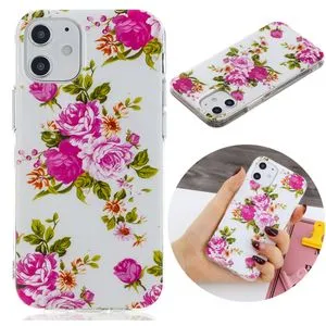 For IPhone 12 Mini Luminous TPU Soft Protective Case(Rose Flower)