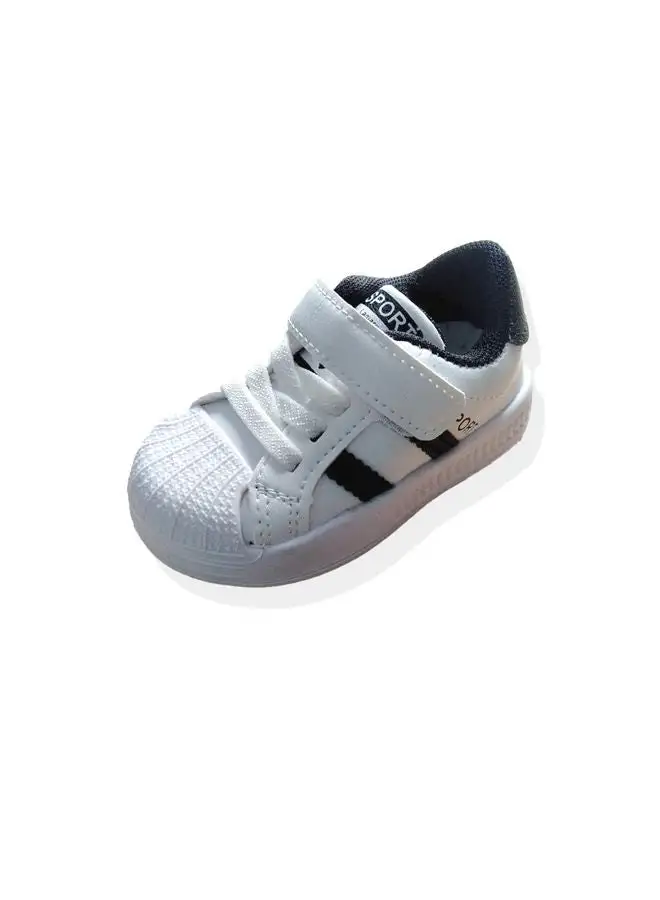 LOVELY LAND Kids black strpies white shoes with velcro and laces