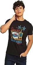 Premoda Fancy Short Sleeve Regular Fit Graphic Printed Cotton T-Shirt With Crew Neck for Men, Black, M