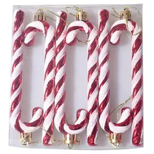 6PCS Christmas Tree Decoration Plastic Candy Cane New Year Pine Tree Decoration Pendant Gift, Red