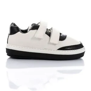 Roadwalker Double Velcro Leather Kids Sneakers - White & Black